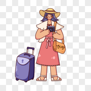 带着行李箱的旅游女孩图片