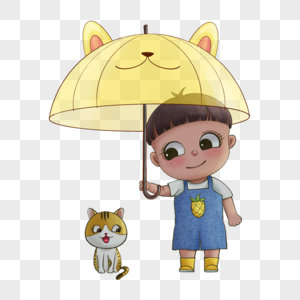 帮小猫打伞的小孩图片