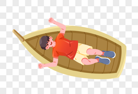 躺在船上的男孩高清图片