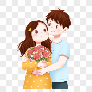 七夕节拿着玫瑰花的情侣图片