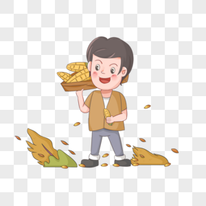 立秋节气扛着玉米的农民孩子图片
