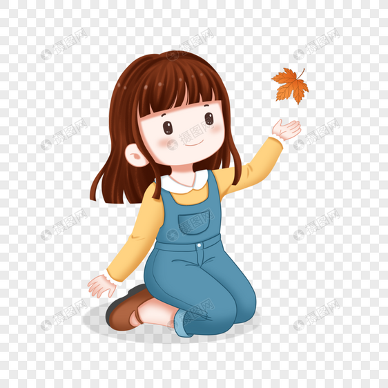 秋天小女孩和落叶图片