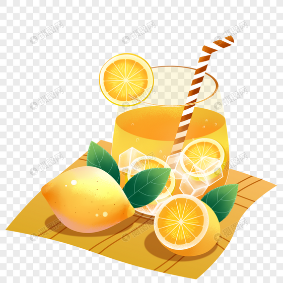 夏天冰镇柠檬汁插画元素图片