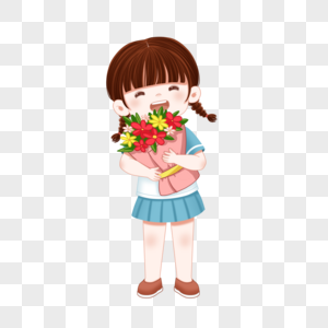 抱着一束花的小女孩高清图片