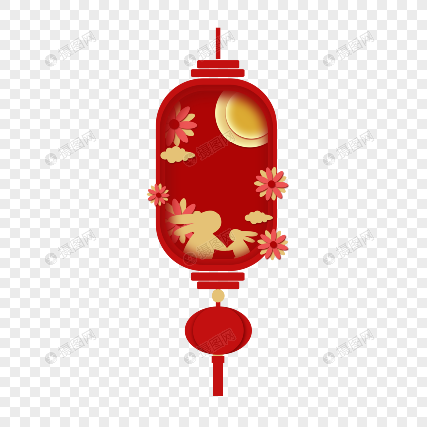 中秋元素中秋节节日装饰红灯笼玉兔明月图片
