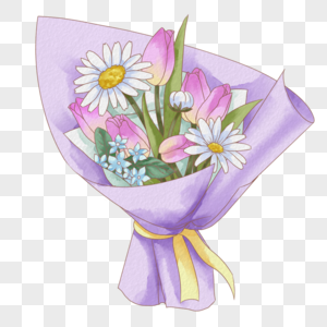 教师节花束紫色包装纸郁金香鲜花图片