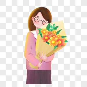 抱着鲜花的教师高清图片