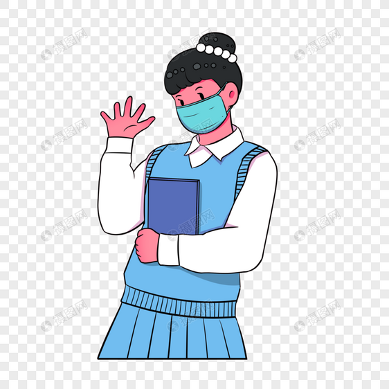 开学戴口罩注意防疫的女学生图片