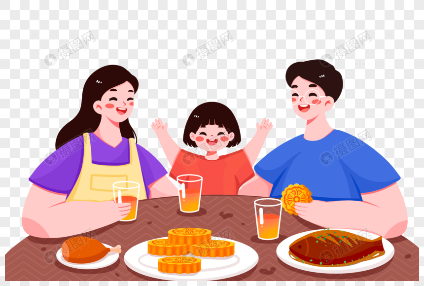 吃月饼的一家人图片