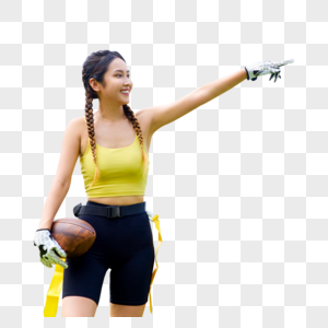 年轻美女玩腰旗橄榄球图片