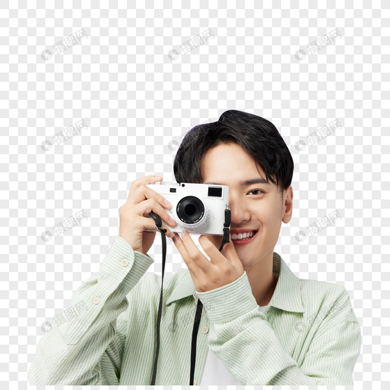 韩系帅哥手拿相机拍照图片