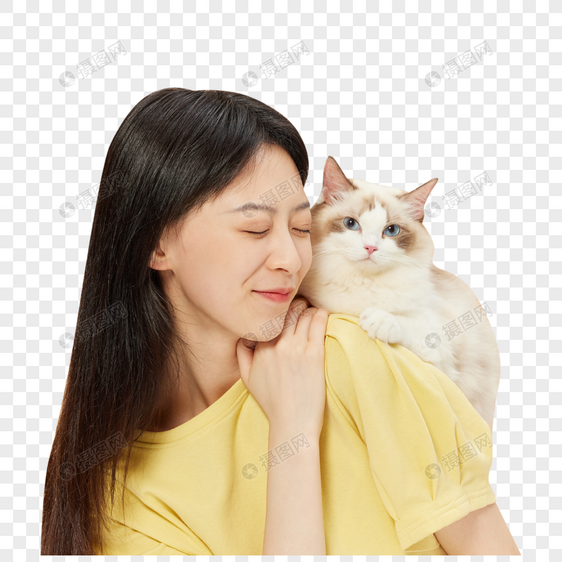 美女主人与猫咪的亲密合影图片