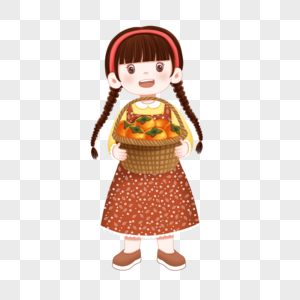 秋天抱着一篮柿子的女孩图片