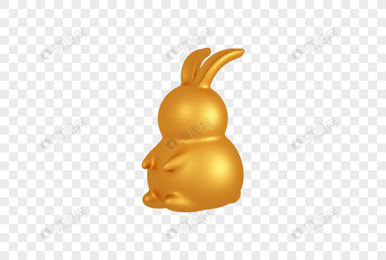 2023年兔年金色兔子C4D模型图片