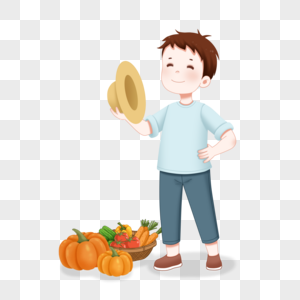 秋天拿着草帽收获蔬菜的人图片