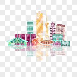 炫彩彩色渐变郑州地标城市建筑剪影线条矢量元素高清图片