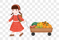 拉着一车瓜果蔬菜的女孩图片