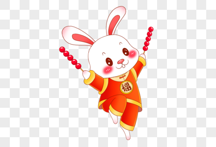 2023年兔年新年可爱的卡通小兔子拿着冰糖葫芦图片素材