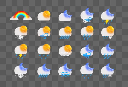 创意C4D玻璃磨砂风格天气图标3D立体模型图片