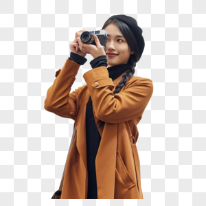 青年女性看展用相机拍照高清图片