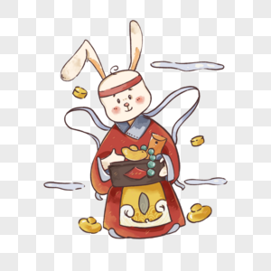 兔年新年穿和服拿珠宝的小兔子图片