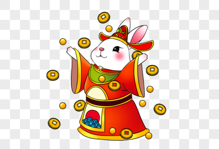 2023年兔年新年可爱的卡通财神小白兔图片