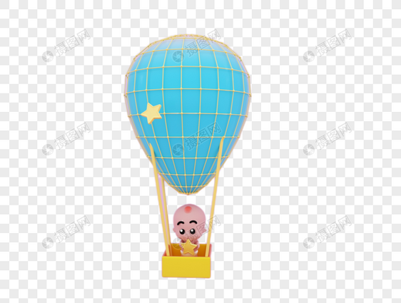 婴儿双手捧星星坐热气球3D元素图片