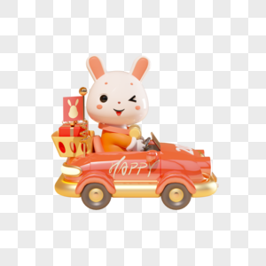 c4d兔年卡通兔子小汽车模型图片