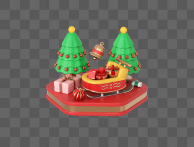 C4D圣诞元素场景圣诞树铃铛礼物盒3d元素高清图片