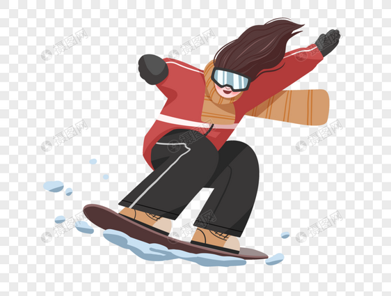 红色扁平风棉衣围巾冬天滑雪的人图片