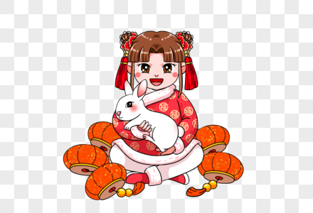 2023年兔年新年抱着小兔子的女孩儿高清图片