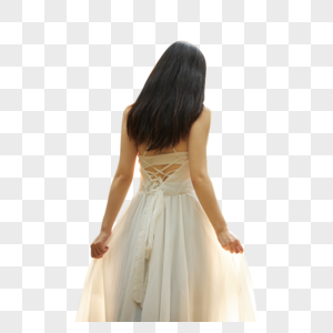 穿白色长裙的女性背影图片