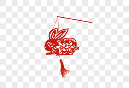 兔年新年创意红色兔子灯剪纸高清图片
