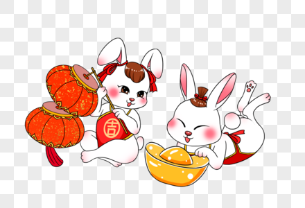 红肚兜猪可爱的兔子卡通素材高清图片
