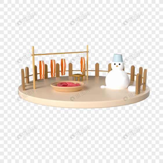 c4d小雪节气晒腊肉3d立体装饰图片