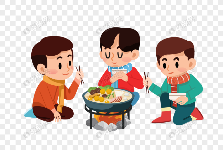 吃火锅的三个人图片