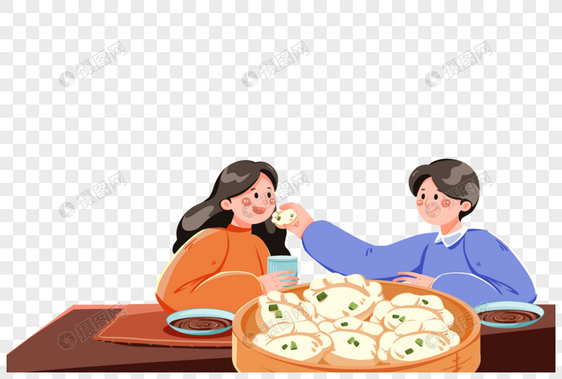 冬至吃饺子的情侣图片