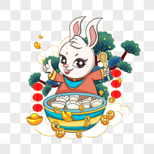 新年国潮兔子吃饺子图片