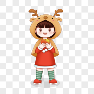 圣诞节穿驯鹿斗篷拿着平安果的女孩高清图片