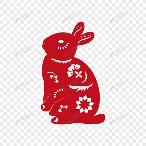 红色新年传统剪纸兔子图片