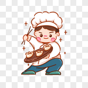 冬至节气卡通风包饺子的厨师图片