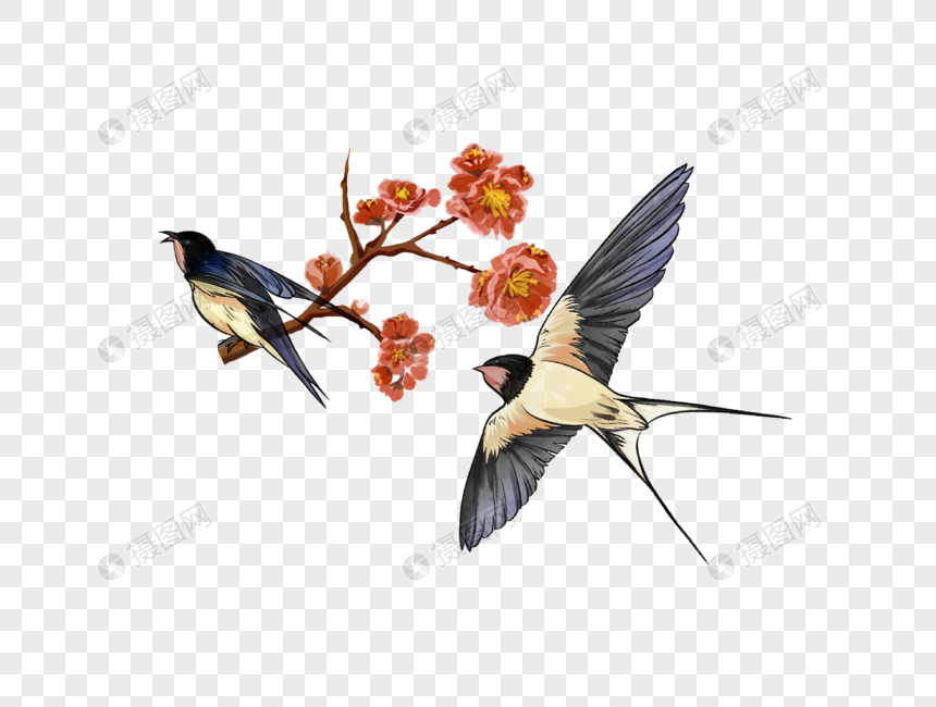 国潮立春燕子和桃花元素图片