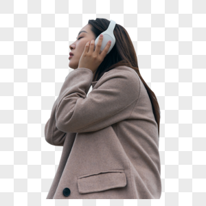 年轻女性带着耳机伤感情绪图片