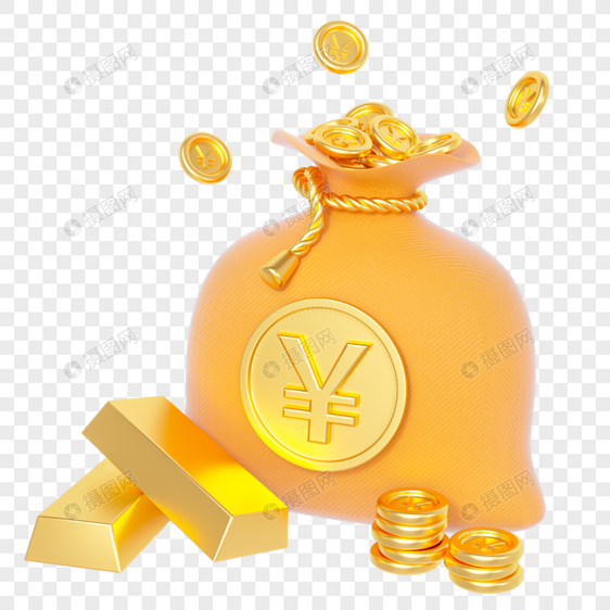 黄金金属金融财务钱袋金币金条钱元素图片