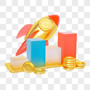 黄金金融财务金币卡通火箭升值元素图片