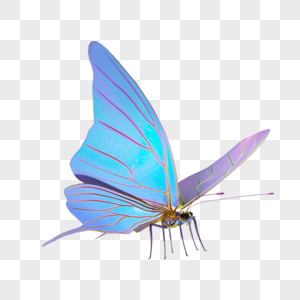 3D立体蓝色炫彩蝴蝶昆虫模型元素图片
