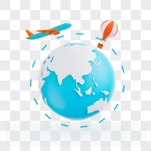 蓝色环球旅游飞机热气球春游图片