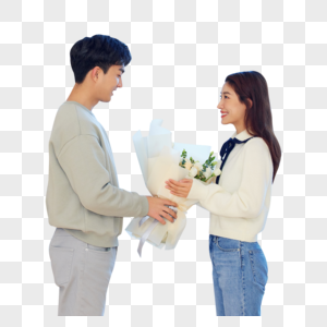 年轻男性送花给女友图片
