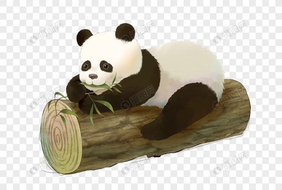 趴在木头上的大熊猫图片