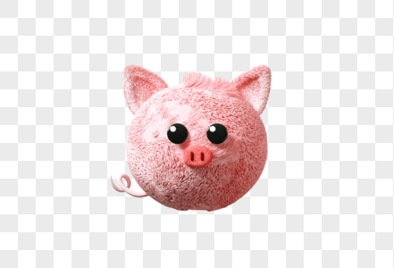 创意C4D毛毡风格小猪动物头像3D立体模型图片